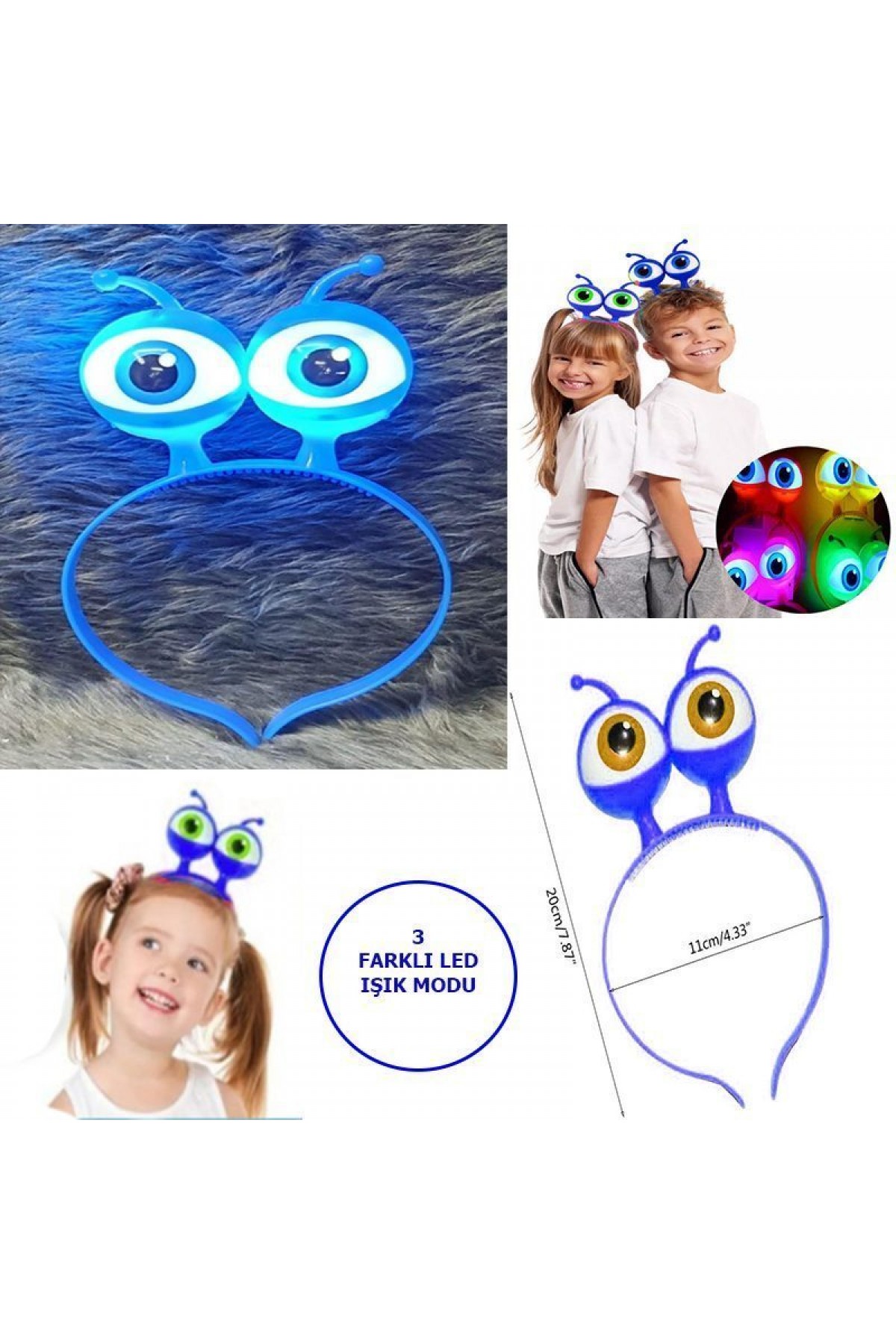 Led Işıklı & Pilli 3 Farklı Modda Yanan Uzaylı Göz Parti Tacı Mavi Renk 18x12 cm Led Işıklı & Pilli 3 Farklı Modda Yanan Uzaylı Göz Parti Tacı Mavi Renk 18x12 cm
