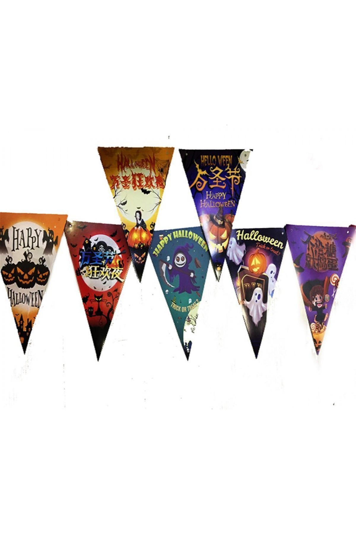Lüks Baskılı Üçgen Model Halloween Banner Süs Bayrak 8 li Lüks Baskılı Üçgen Model Halloween Banner Süs Bayrak 8 li (Lisinya)