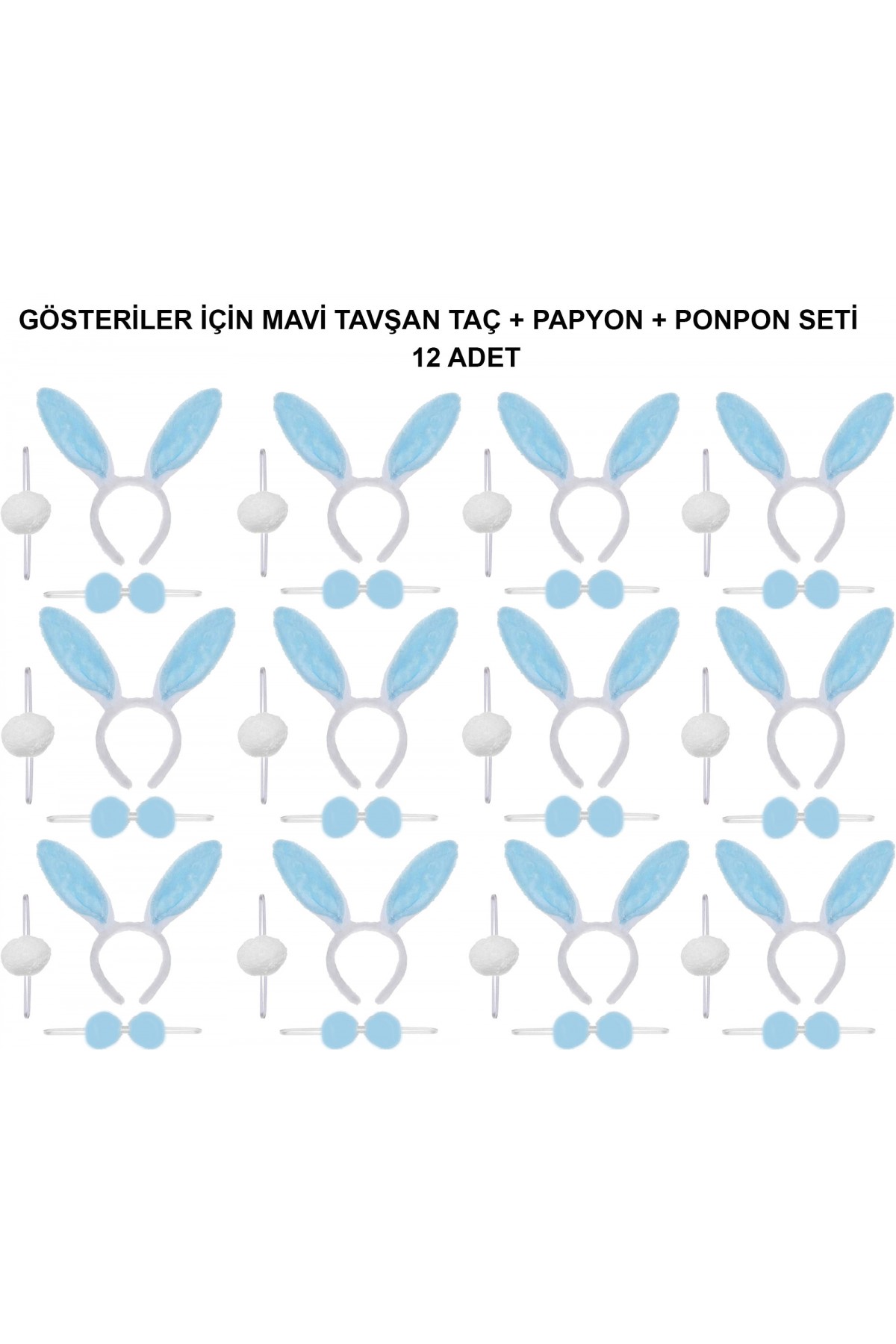 Mavi Tavşan Kostüm Seti – Taç, Papyon, Ponpon (12’li Paket) Mavi Tavşan Kostüm Seti – Taç, Papyon, Ponpon (12’li Paket)