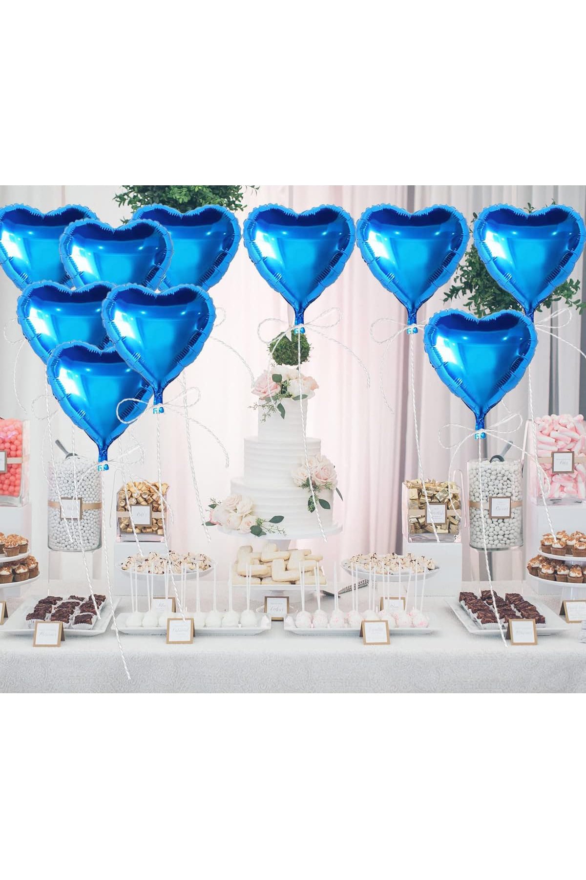 Metalize Parlak Mavi Kalp Şekilli Uçan Balon Folyo 18 inç 45 cm 25 Adet