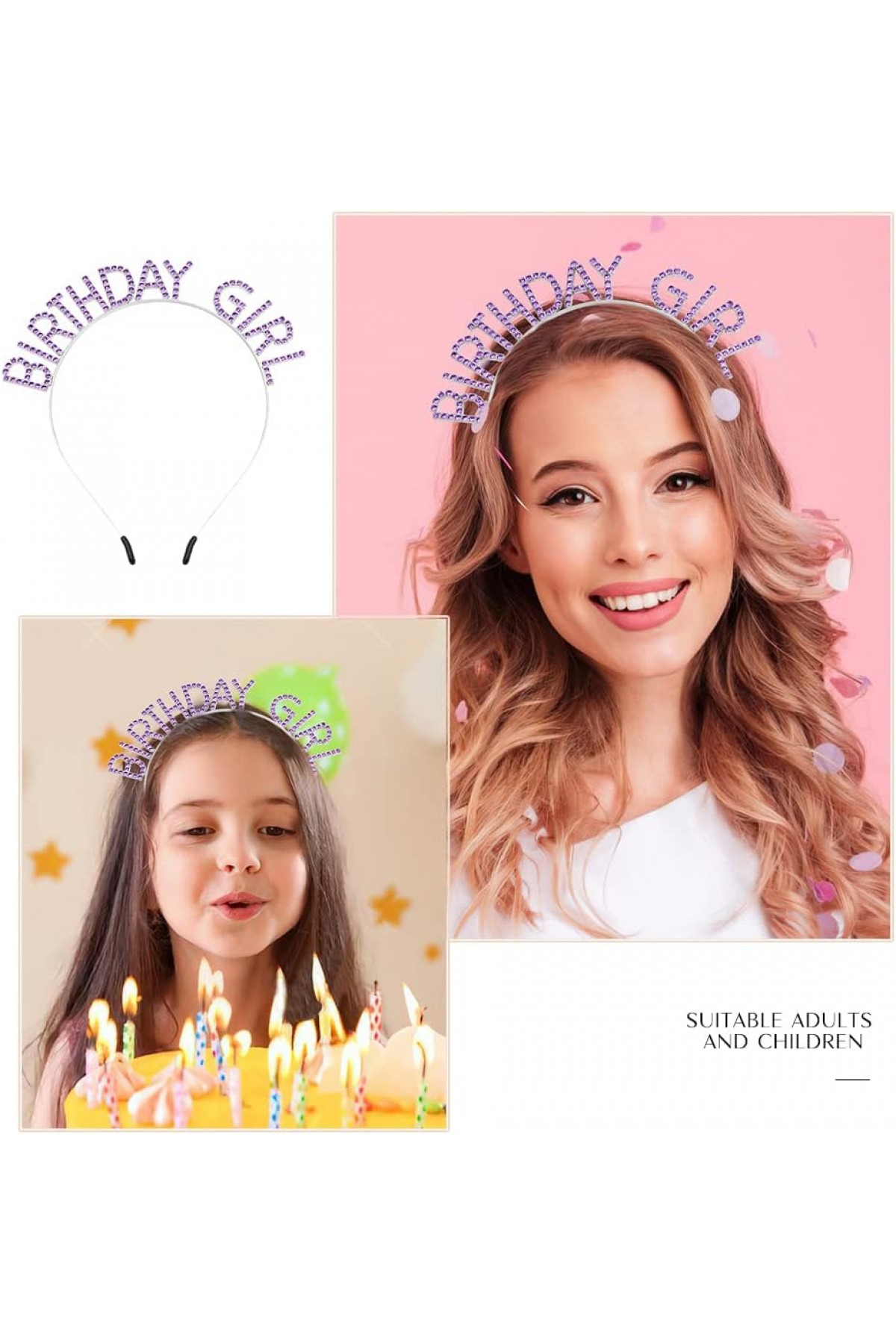 Mor Renk Kristal Taşlı Parlak Birthday Girl Yazılı Taç 16x17 cm (Lisinya)