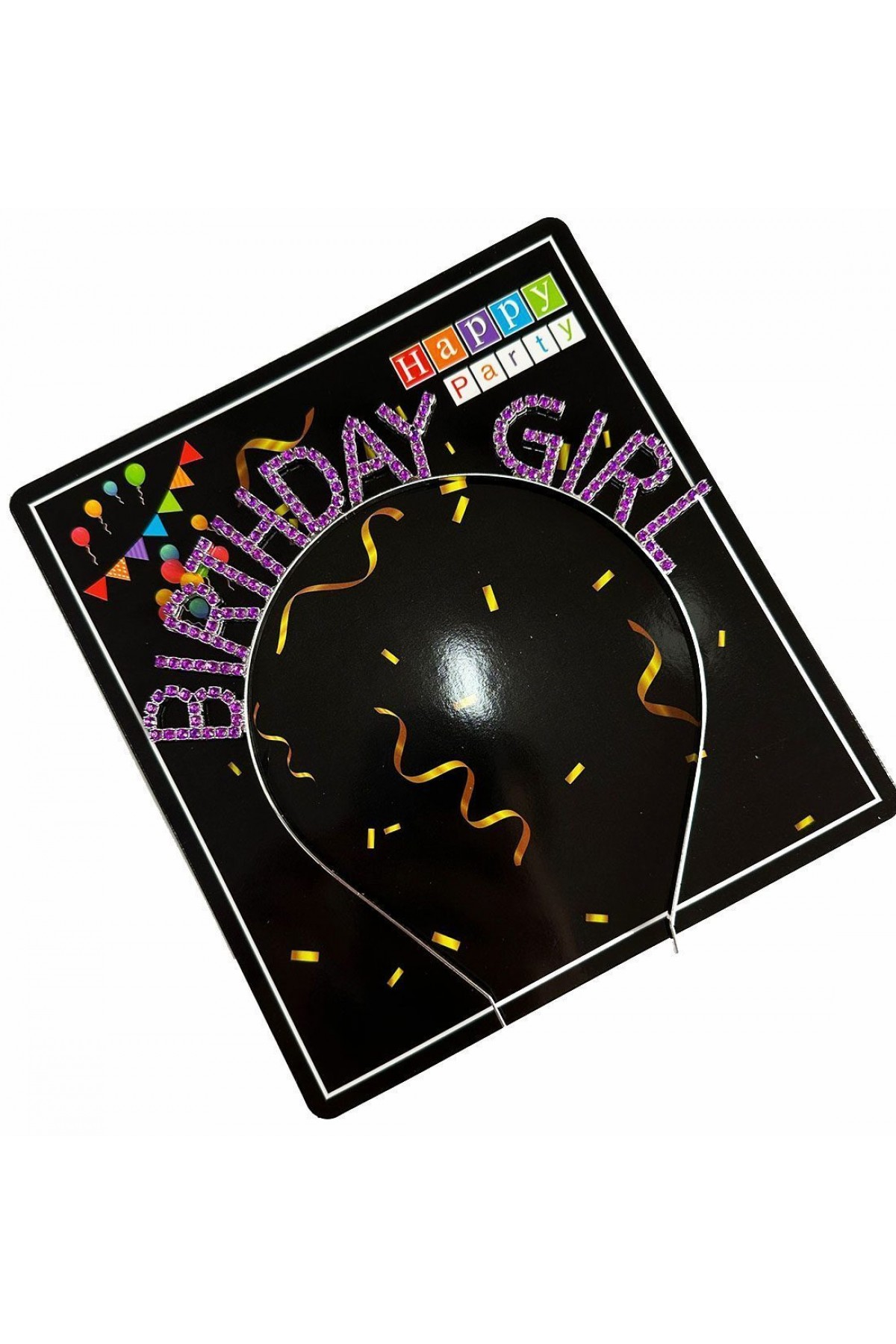 Mor Renk Kristal Taşlı Parlak Birthday Girl Yazılı Taç 16x17 cm (Lisinya)