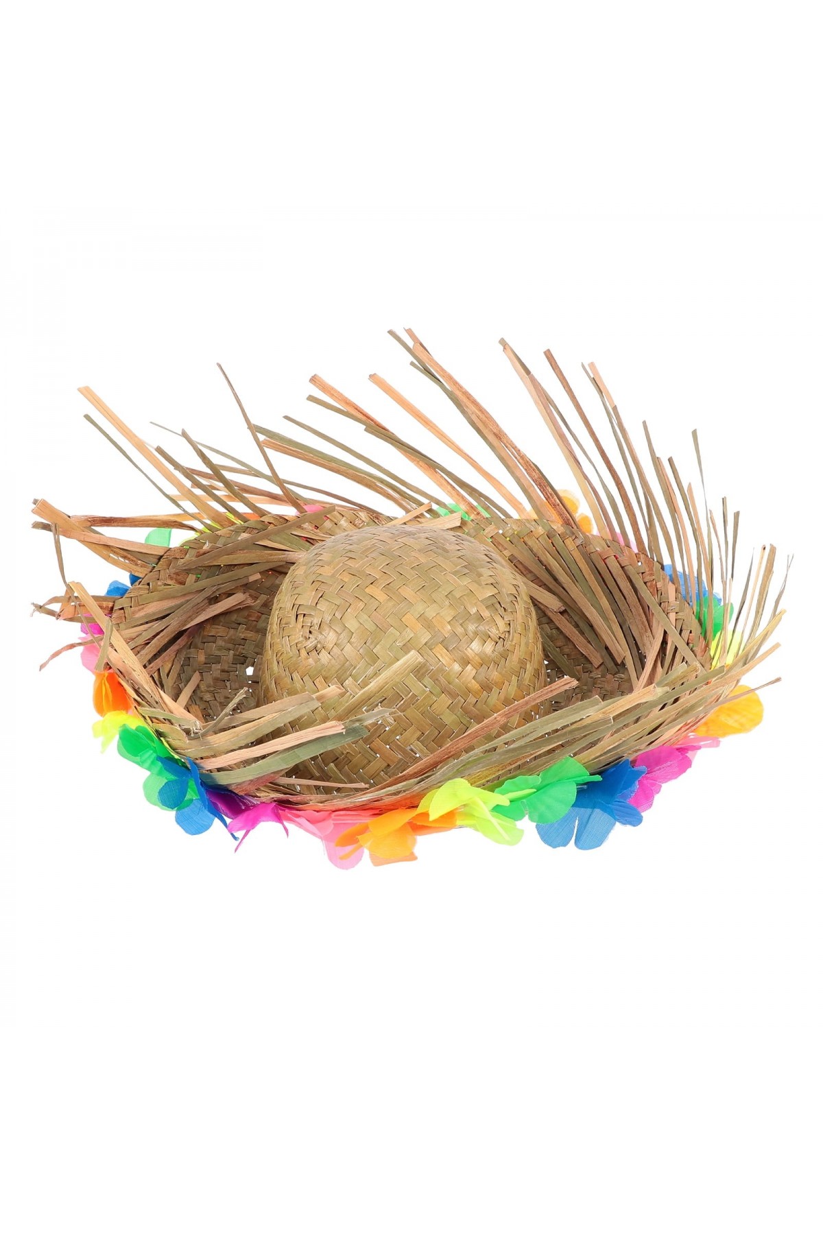 Naturel Renk Püsküllü Örme Hasır Hawaii Luau Aloha Şapka 13x36 cm