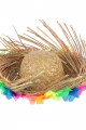 Naturel Renk Püsküllü Örme Hasır Hawaii Luau Aloha Şapka 13x36 cm