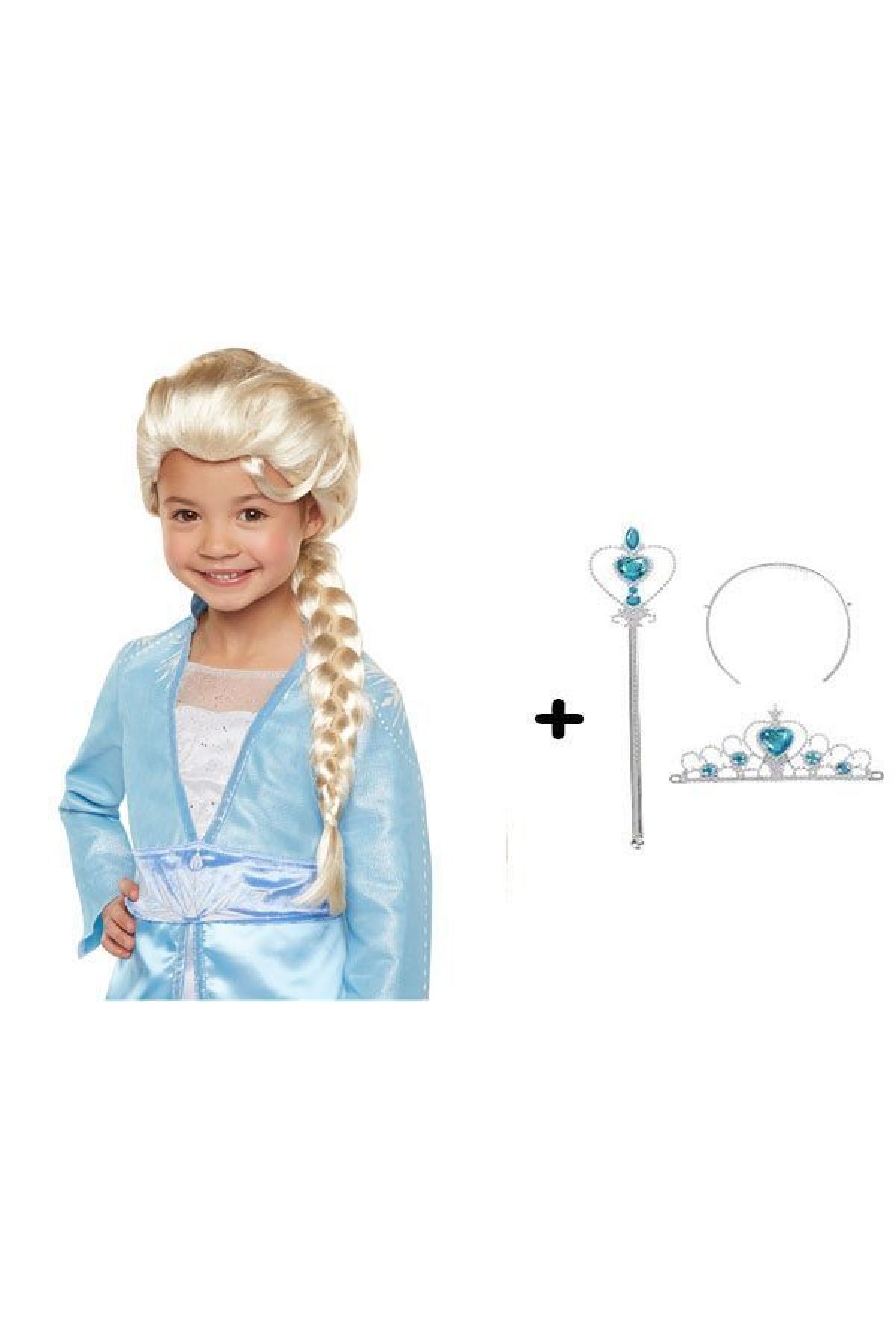 Örgülü Karlar Ülkesi Frozen Elsa Peruğu Tacı ve Sopası Çocuk Boy Örgülü Karlar Ülkesi Frozen Elsa Peruğu Tacı ve Sopası Çocuk Boy