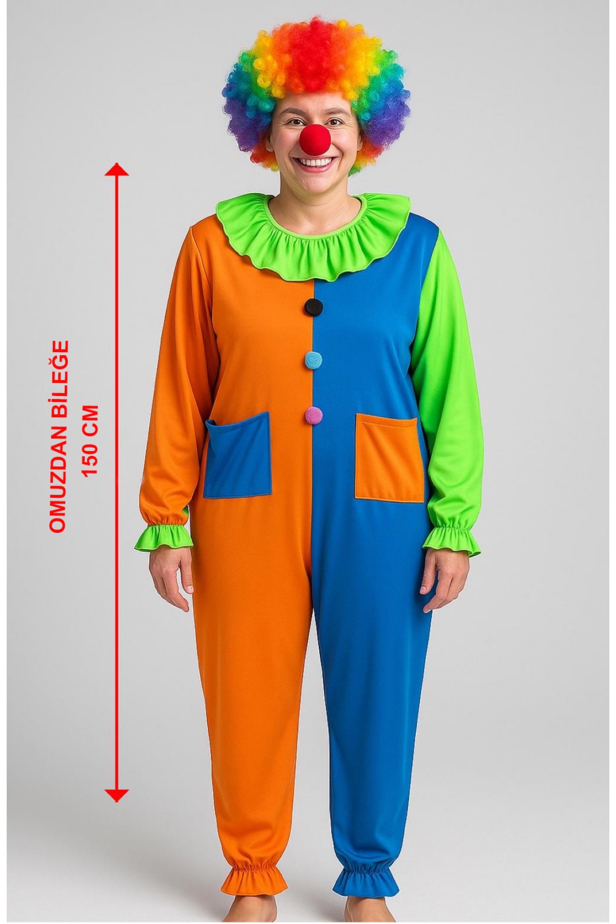 Palyaço Kostüm Seti 150 cm (Peruk + B + Kostüm)