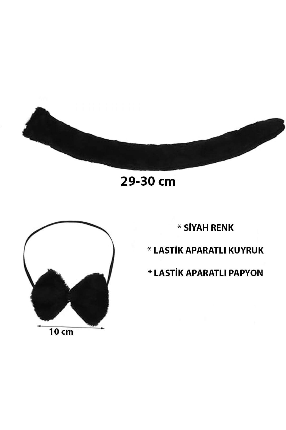 Peluş Siyah Renk Kuyruk ve Papyon Yetişkin Çocuk Uyumlu Peluş Siyah Renk Kuyruk ve Papyon Yetişkin Çocuk Uyumlu