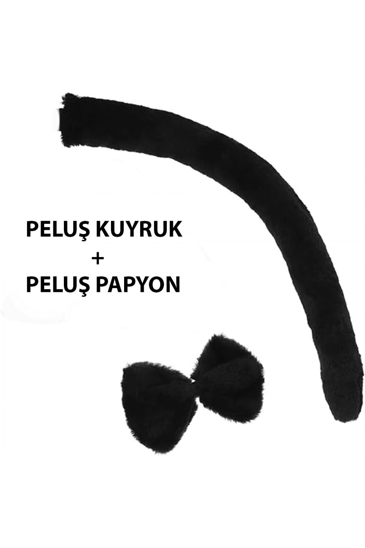 Peluş Siyah Renk Kuyruk ve Papyon Yetişkin Çocuk Uyumlu Peluş Siyah Renk Kuyruk ve Papyon Yetişkin Çocuk Uyumlu