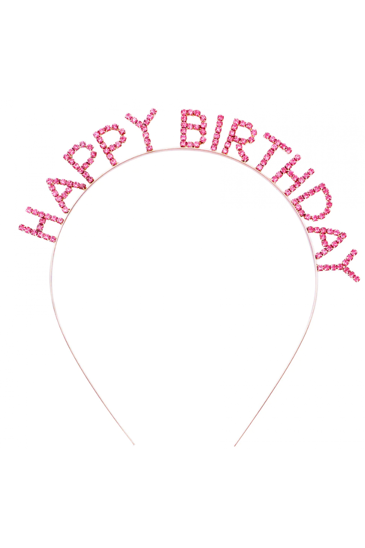 Pembe Renk Kristal Taşlı Gold Renk Kaplama Happy Birthday Taç 16x17 cm (Lisinya)
