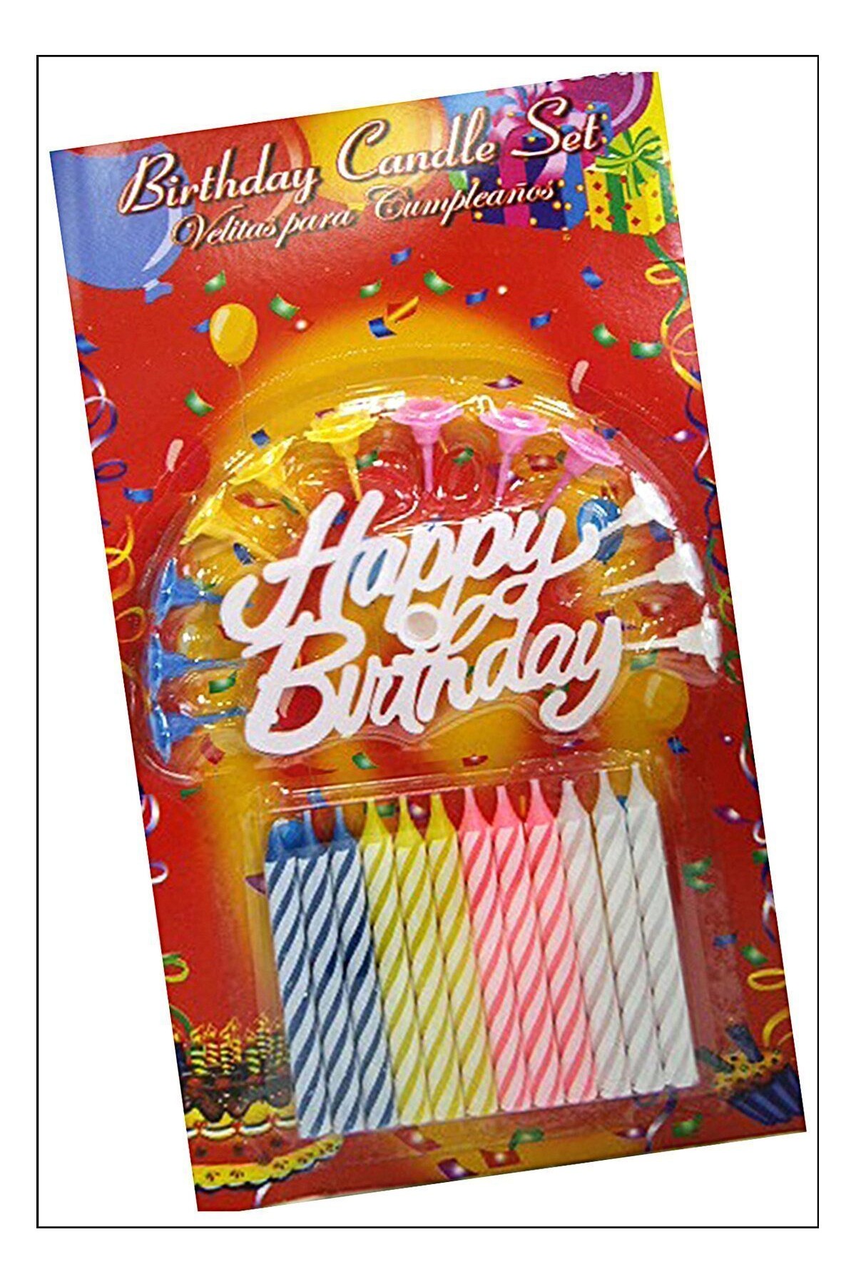 Rengarenk Mumlu Beyaz Happy Birthday Yazılı Doğum Günü Mumu 12 Adet (Lisinya)