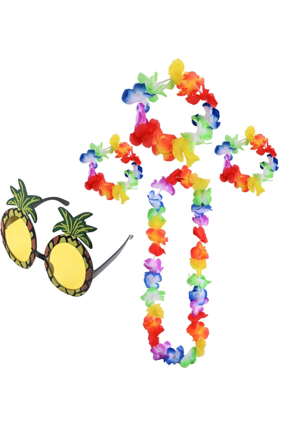 Renkli Ananas Gözlük, Taç, Kolye ve Bileklik Seti