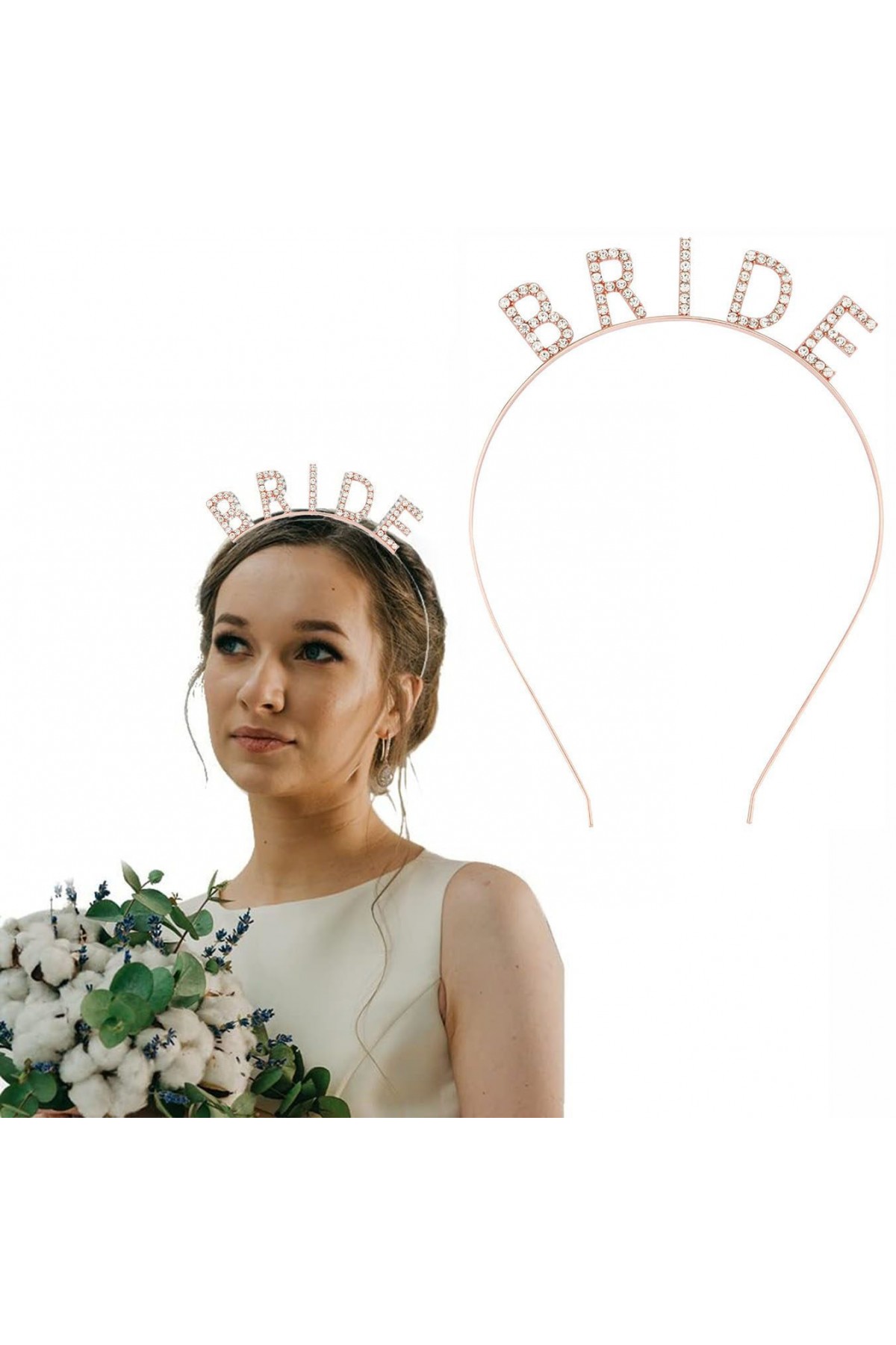 Rose Gold Renk Bekarlığa Veda Kristal Taş Bride Tacı İthal 16x10 cm (Lisinya)
