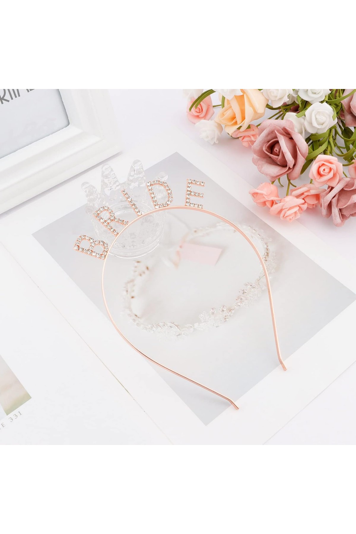 Rose Gold Renk Bekarlığa Veda Kristal Taş Bride Tacı İthal 16x10 cm (Lisinya)