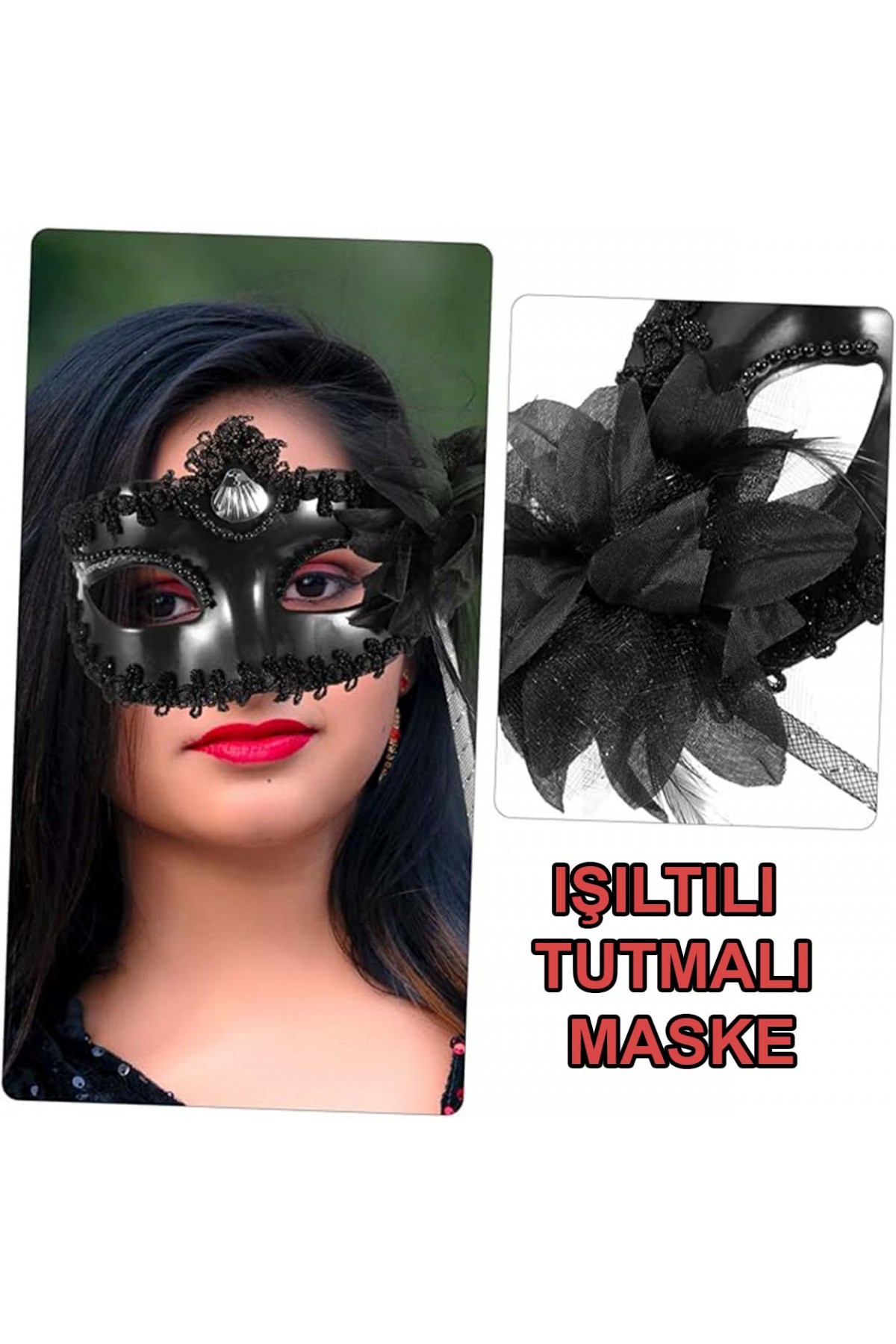 Siyah Işıltılı Tutmalı Fotoğraf Çekimi Maskesi 18x29 cm