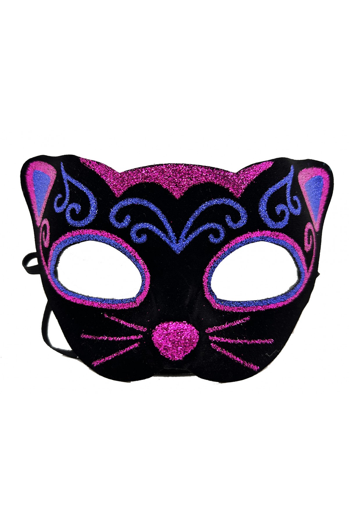 Siyah Kadife Kaplama Üzeri Pembe Mavi Sim İşlemeli Kedi Maskesi 20x13 cm (Lisinya) Siyah Kadife Kaplama Üzeri Pembe Mavi Sim İşlemeli Kedi Maskesi 20x13 cm (Lisinya)