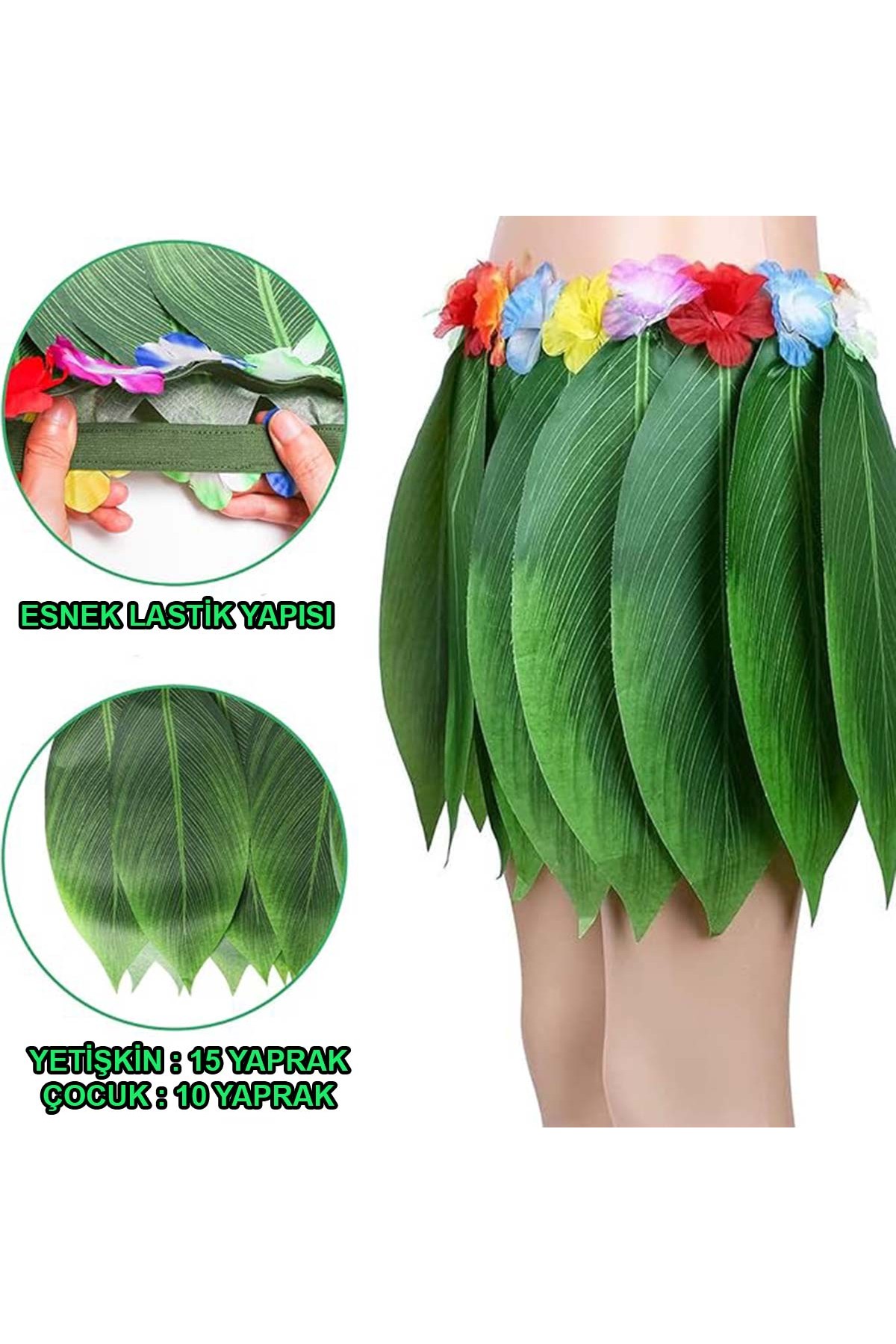 Tropikal Esintili Hawaii Yapraklı Parti Eteği Yetişkin Boy