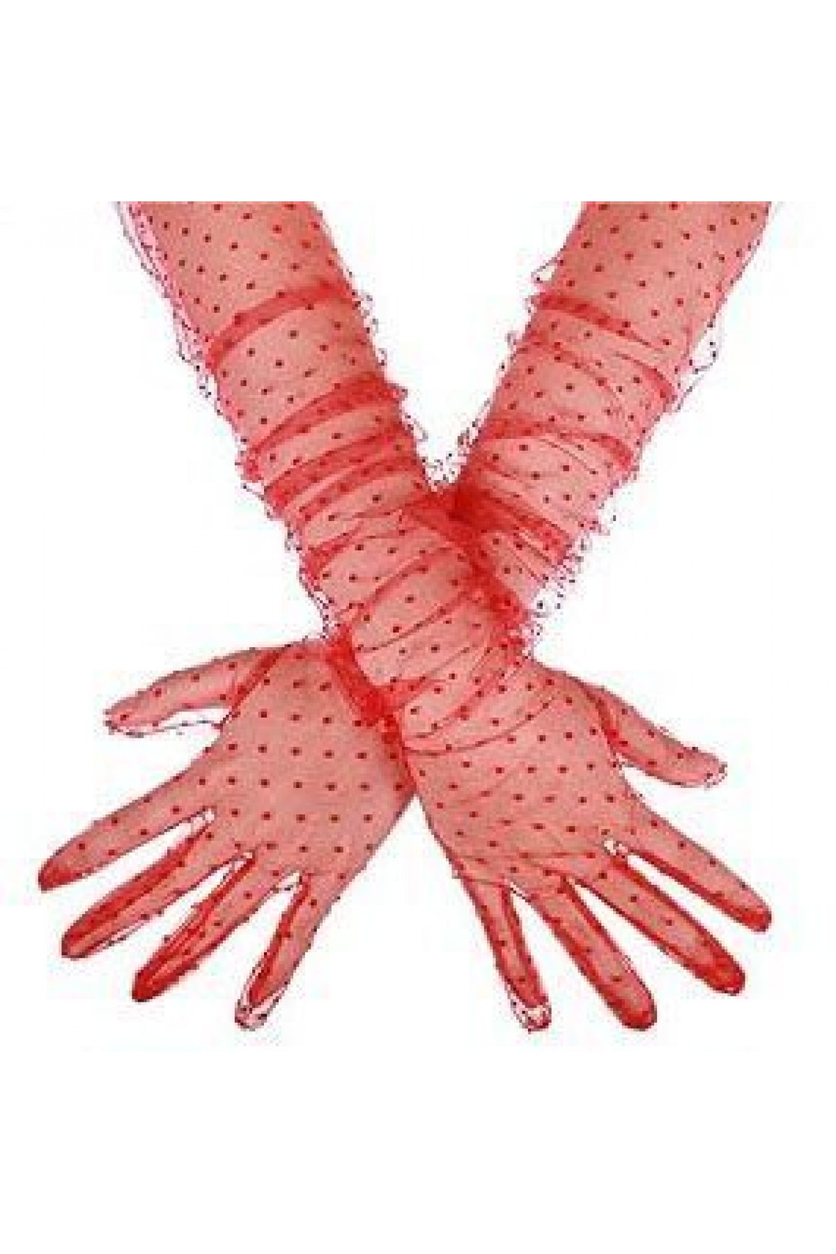 Uzun Boy Kırmızı Puantiyeli Kırmızı Renk Yetişkin Tül Eldiven 55 cm Uzun Boy Kırmızı Puantiyeli Kırmızı Renk Yetişkin Tül Eldiven 55 cm (Lisinya)