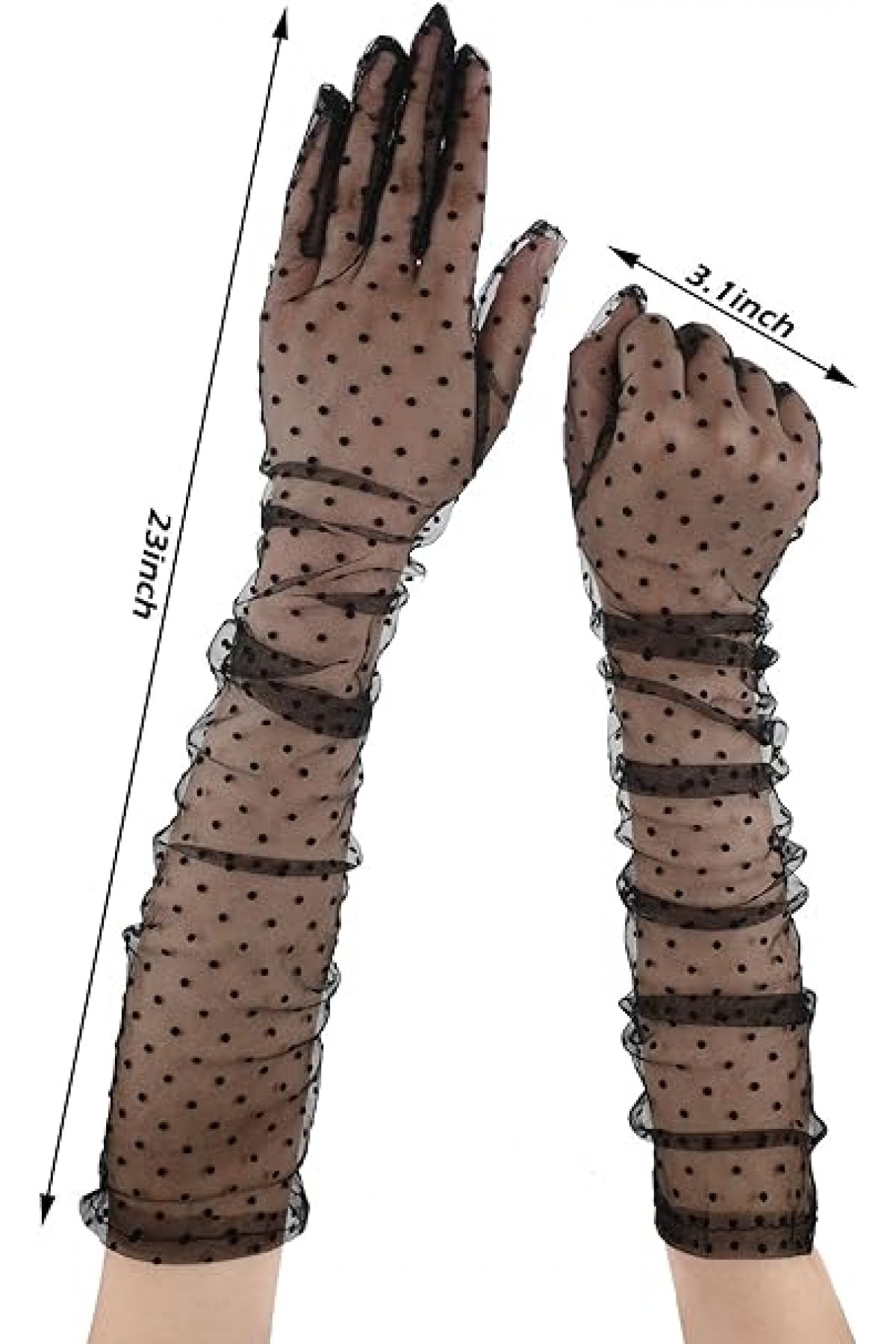 Uzun Boy Siyah Puantiyeli Siyah Renk Yetişkin Tül Eldiven 55 cm Uzun Boy Siyah Puantiyeli Siyah Renk Yetişkin Tül Eldiven 55 cm (Lisinya)