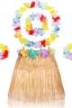 Yetişkin Çocuk Hawaii Parti Seti - 40 cm Naturel Etek + Çiçek Aksesuarlar (5 Parça)