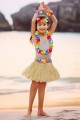 Yetişkin Çocuk Hawaii Parti Seti - 40 cm Naturel Etek + Çiçek Aksesuarlar (5 Parça)