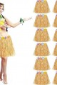Yetişkin ve Çocuk Uyumlu Saman Renk Hawaii Luau Hula Etek 40 cm 12 Adet