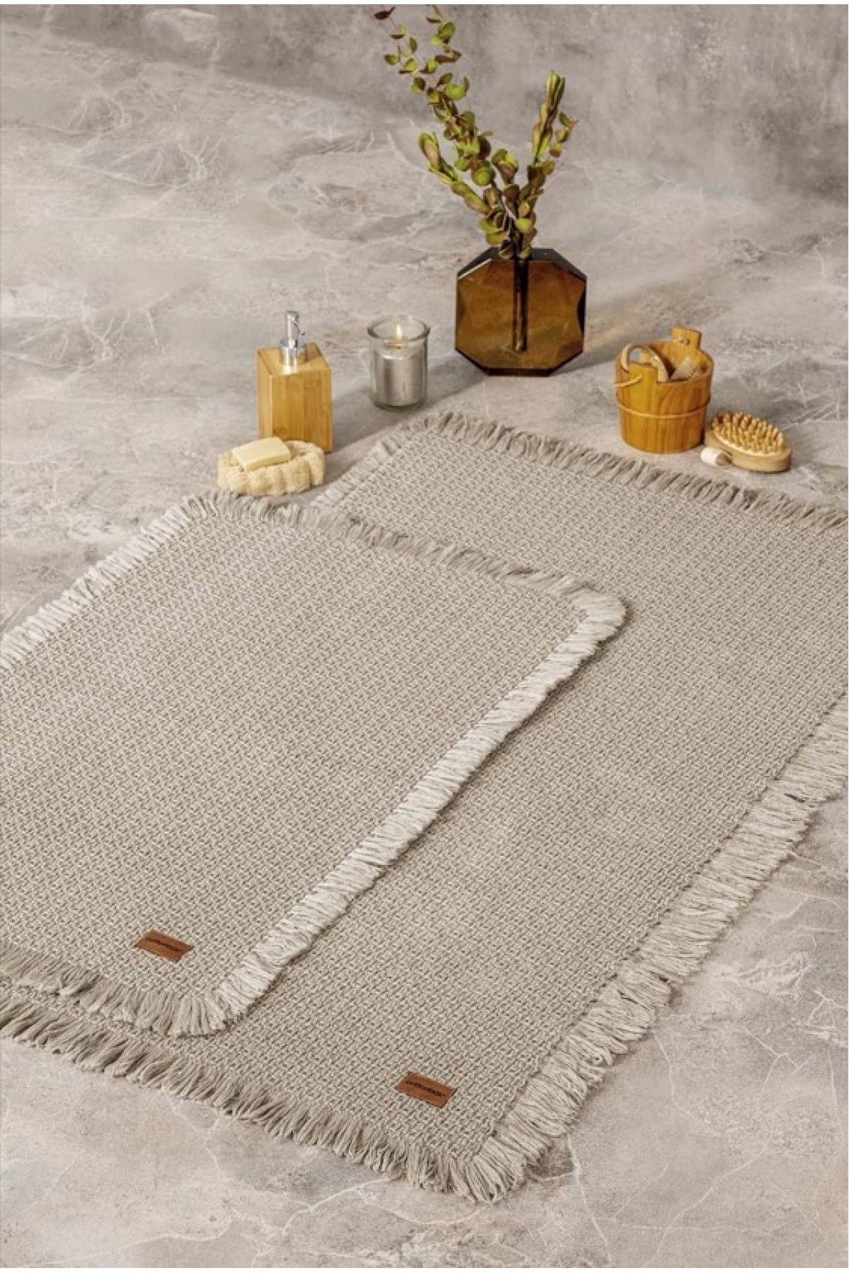 Bath Rug Set Bej 2'li 75x125 60x90 Bath Rug Set Bej 2'li 75x125 60x90