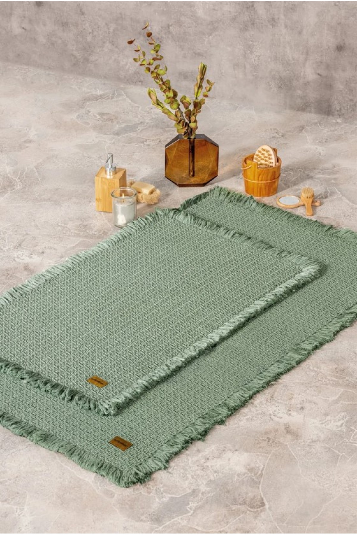 Bath Rug Set Yeşil 2'li 75x125 60x90 Bath Rug Set Yeşil 2'li 75x125 60x90