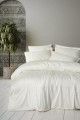 Nakışlı Çift Kişilik Saten Nevresim Takımı Luxe Ekru