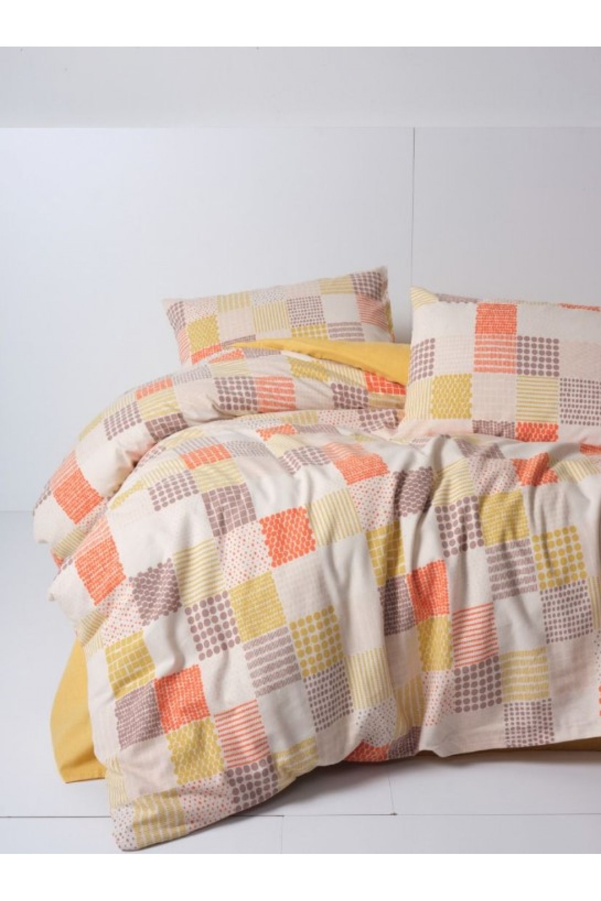 Flanel Nevresim Takımı Çift Kişilik Palm Hardal Flanel Nevresim Takımı Çift Kişilik Palm Hardal