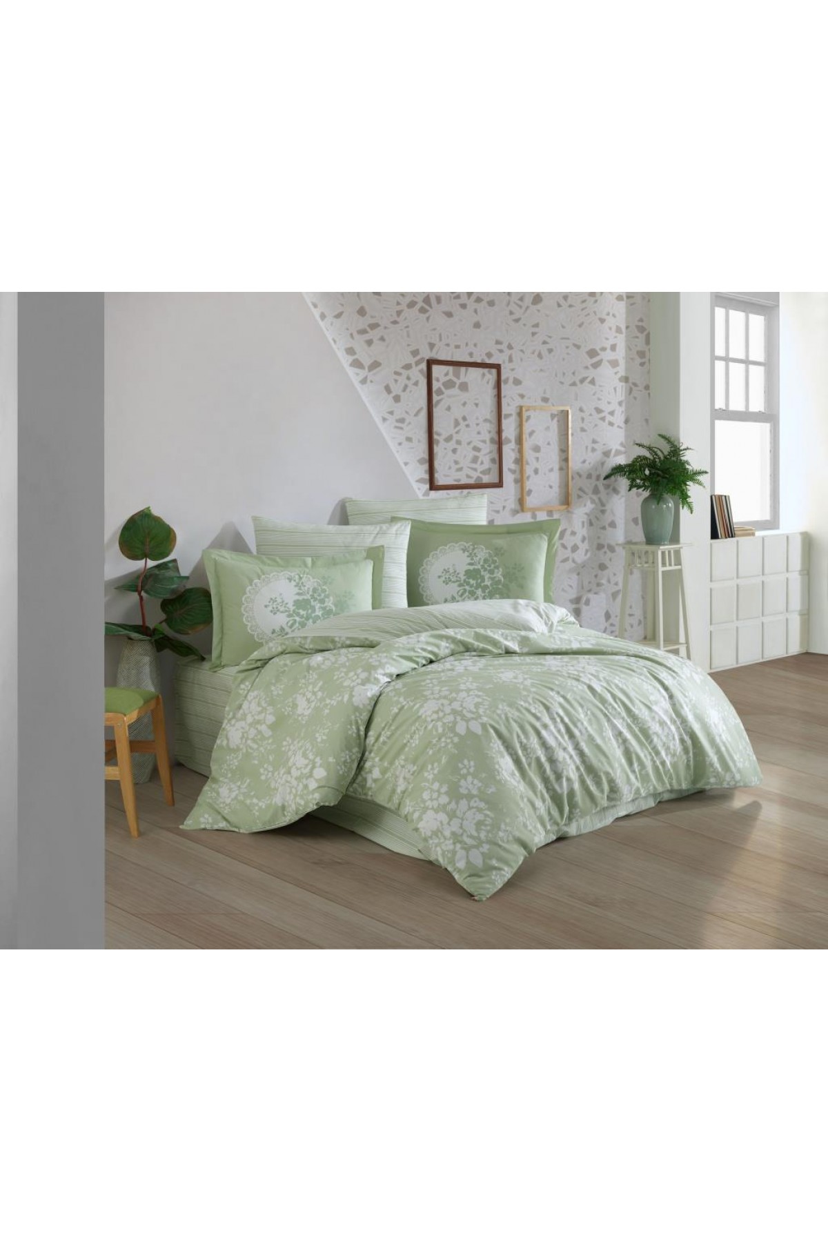 Çift Kişilik Poplin Nev Flora Yeşil Çift Kişilik Poplin Nev Flora Yeşil
