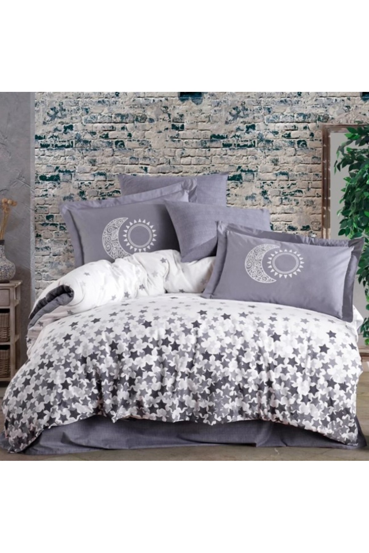 Çift Kişilik Poplin Nevresim Stars Gri Çift Kişilik Poplin Nevresim Stars Gri