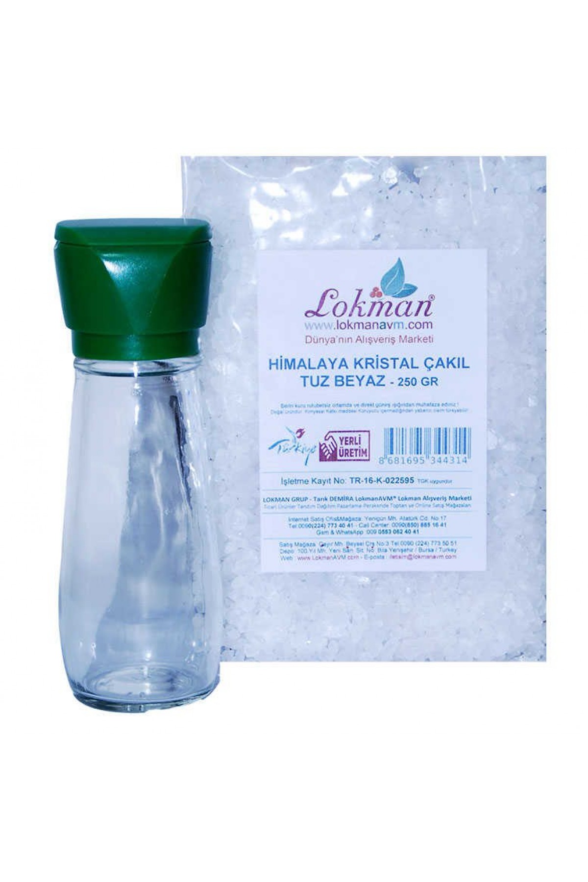 Lisinya214 Tuz Karabiber Değirmeni Yeşil + Himalaya Çakıl Tuz Beyaz 250 Gr