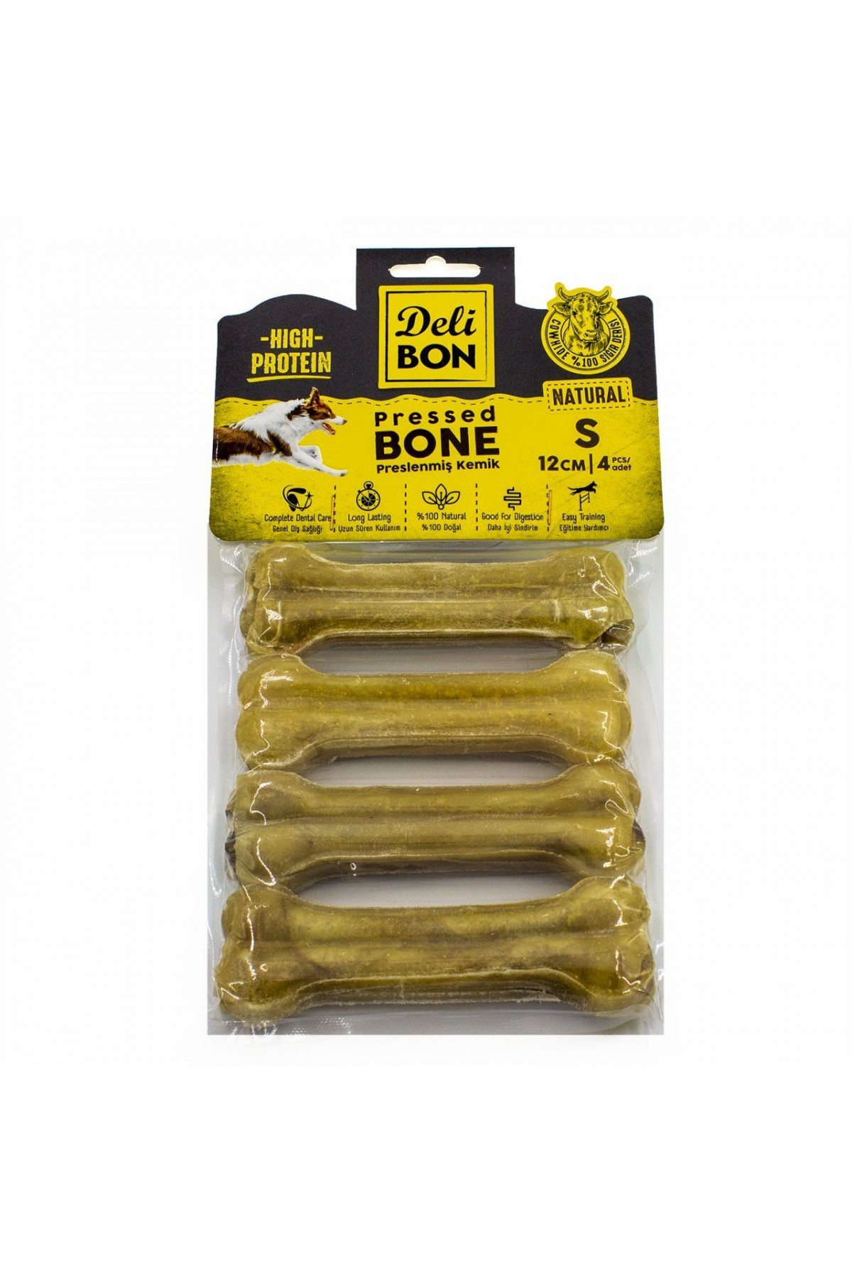 Lisinya205 Deri Köpek Çiğneti Pres Kemik 4x12cm Natural