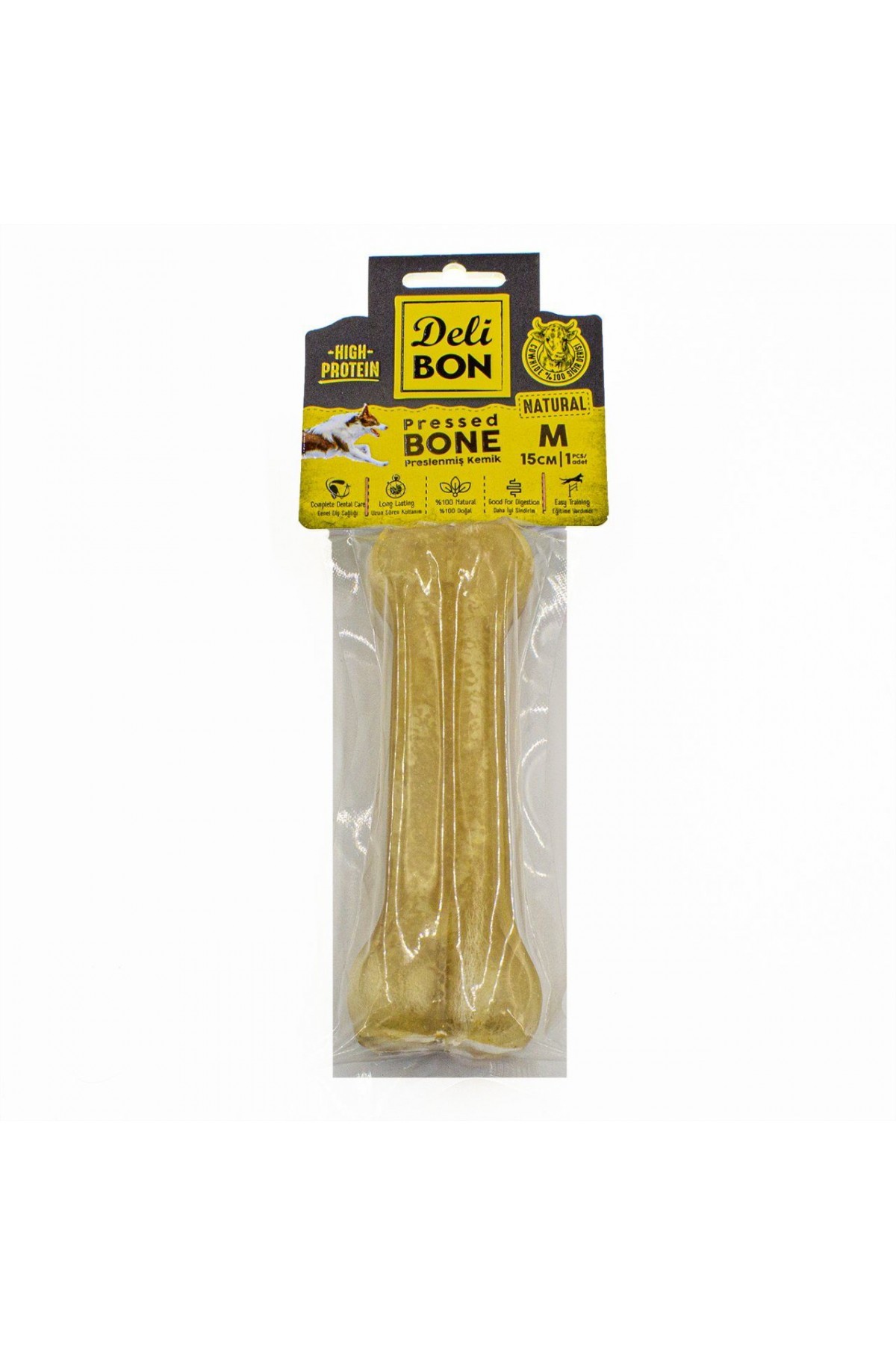 Deri Köpek Çiğneti Pres Kemik 1x15cm Natural Deri Köpek Çiğneti Pres Kemik 1x15cm Natural