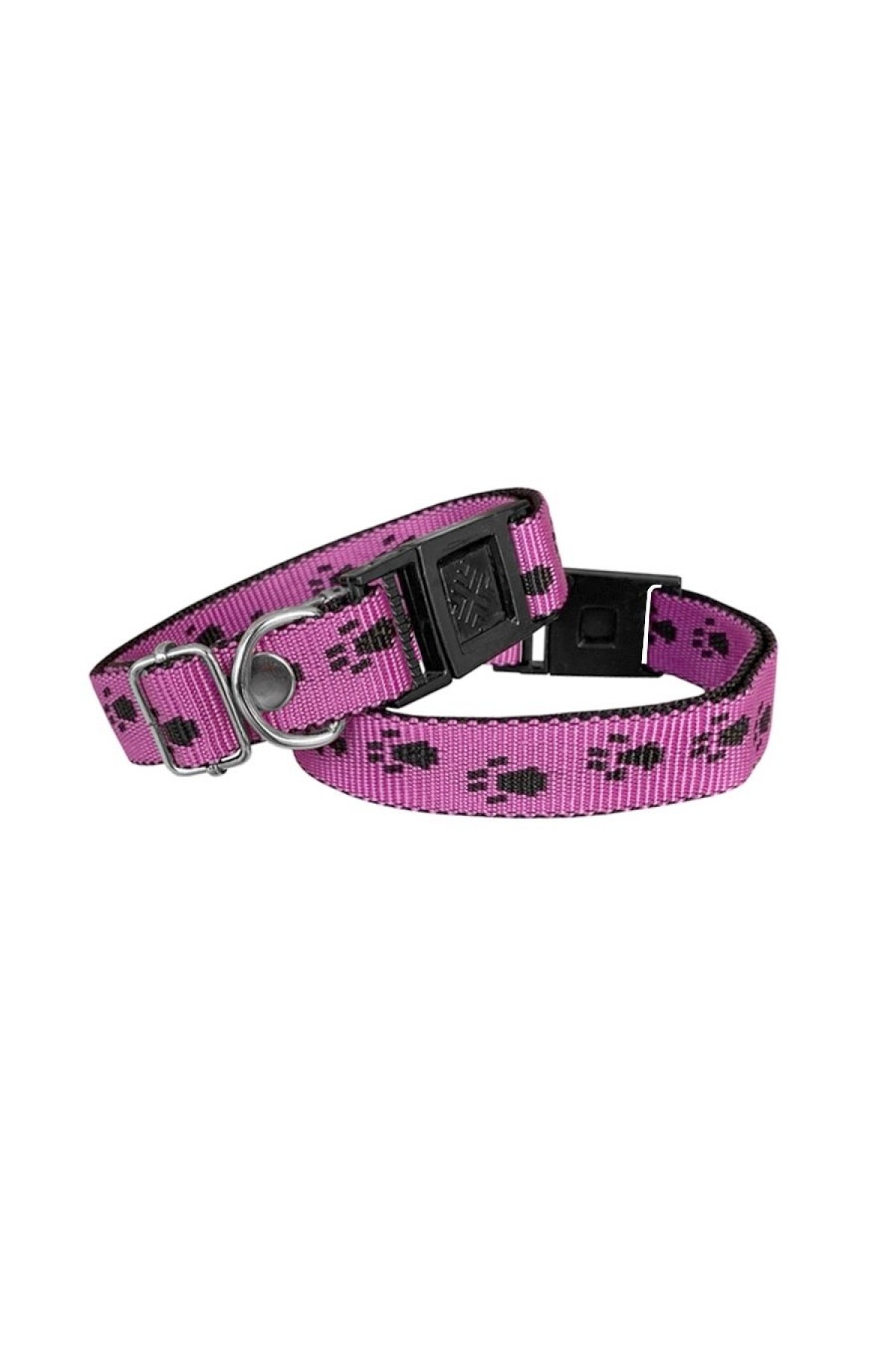 Lisinya205  Köpek Tasması Patili Dokuma 2 cm - Min: 30 cm - Max: 50 cm Koyu Pembe