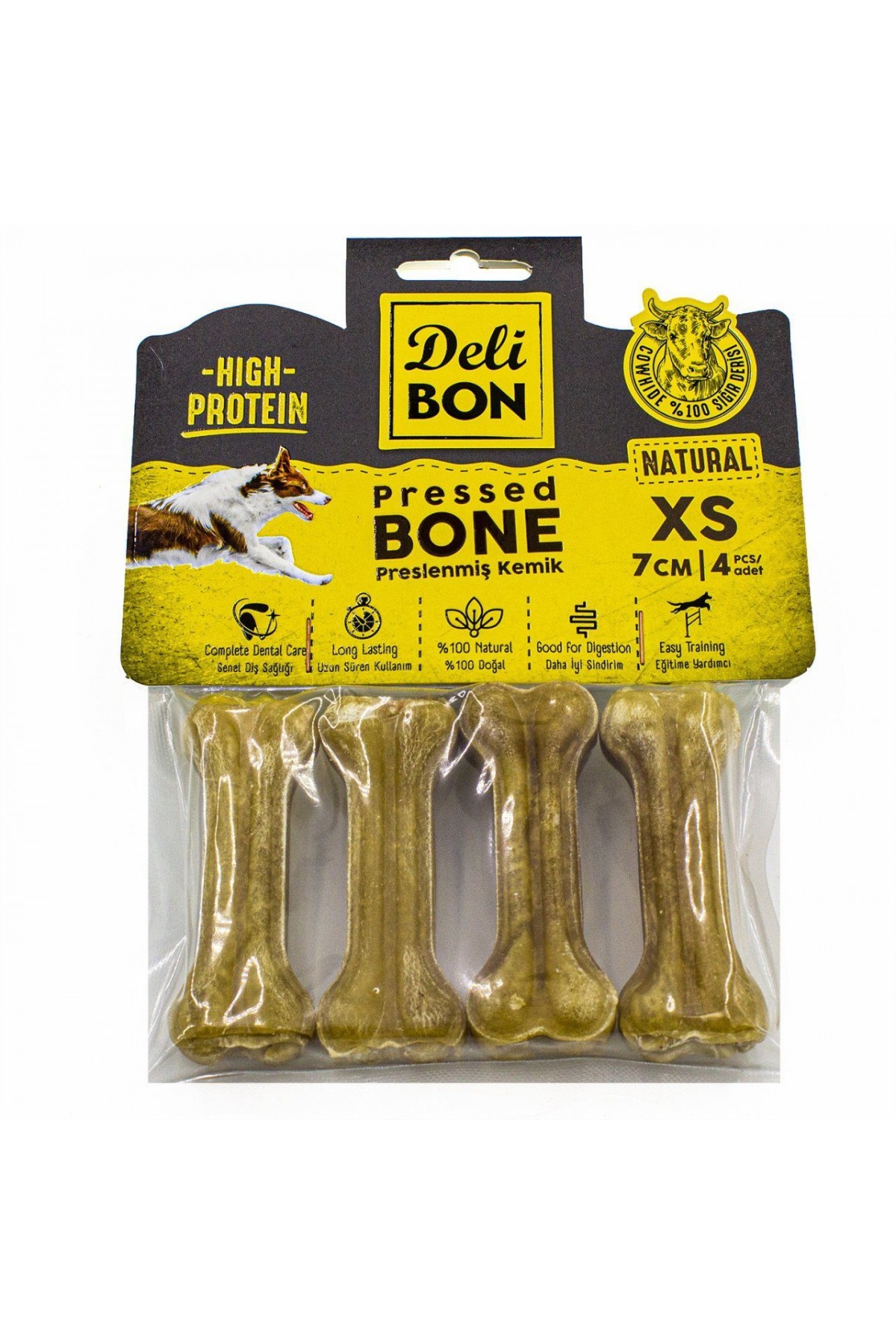 Lisinya205 Deri Köpek Çiğneti Pres Kemik 4x7cm Natural