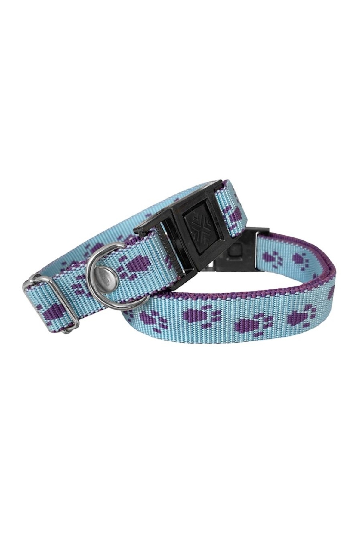 Lisinya205  Köpek Tasması Patili Dokuma 2 cm - Min: 30 cm - Max: 50 cm Açık Mavi