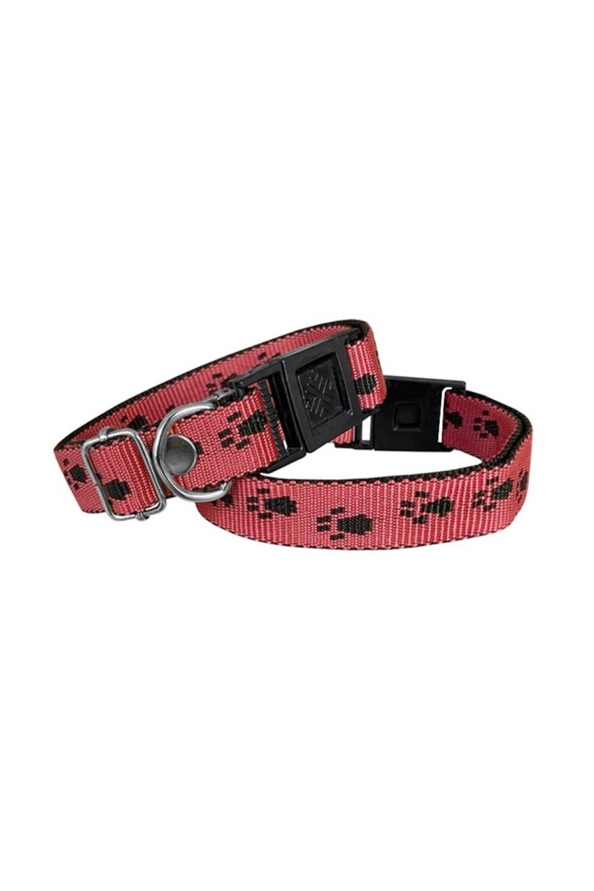 Lisinya205  Köpek Tasması Patili Dokuma 2 cm - Min: 30 cm - Max: 50 cm Kırmızı