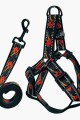 Lisinya205 Köpek Göğüs Tasma Seti Reflektörlü Alev Desenli 120 cm-48 cm-70 cm Siyah