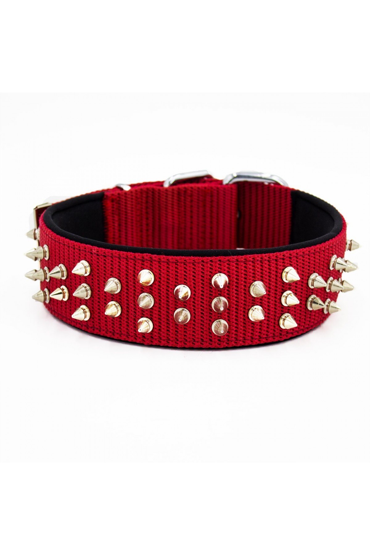 El Yapımı Çivili Köpek Boyun Tasması 5x55-65cm Kırmızı