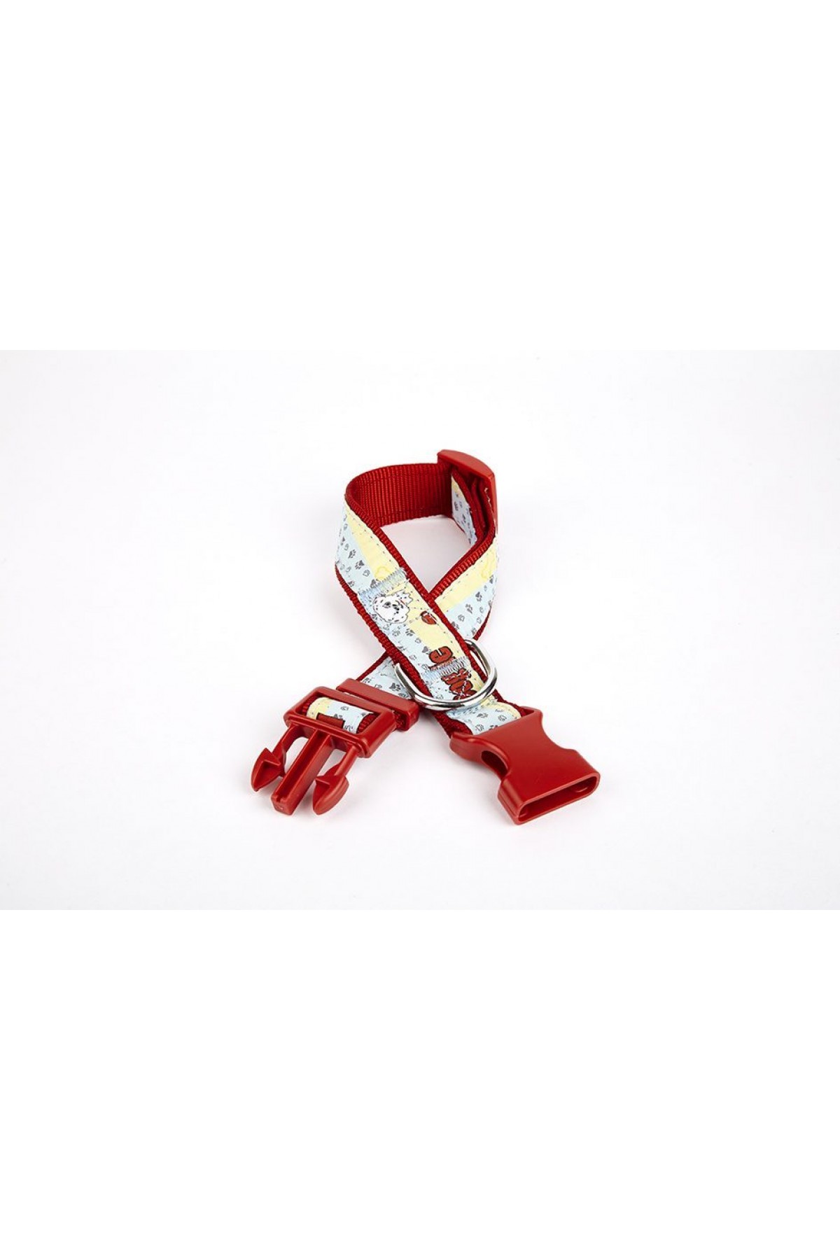 Lisinya205  Pati Desenli Dokuma Köpek Boyun Tasması 3 cm x 36-60 cm Kırmızı