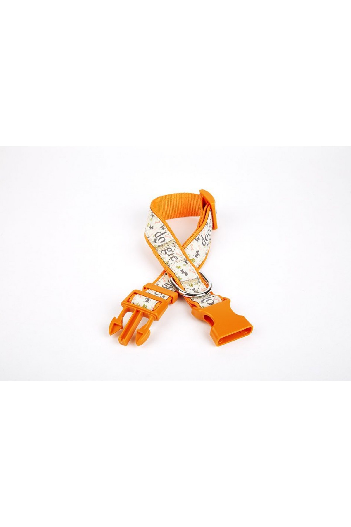 Lisinya205  Köpek ve Pati Desenli Dokuma Köpek Boyun Tasması 3 cm x 36-60 cm Turuncu