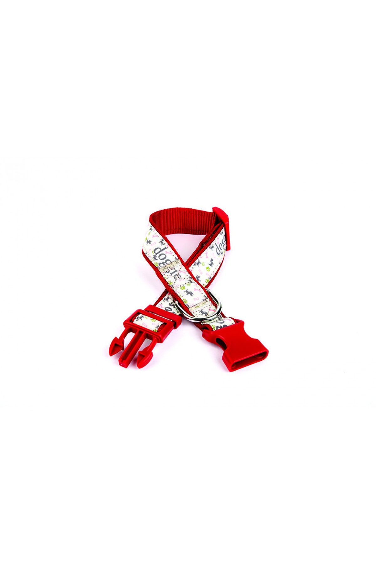 Lisinya205  Köpek ve Pati Desenli Dokuma Köpek Boyun Tasması 3 cm x 36-60 cm Kırmızı