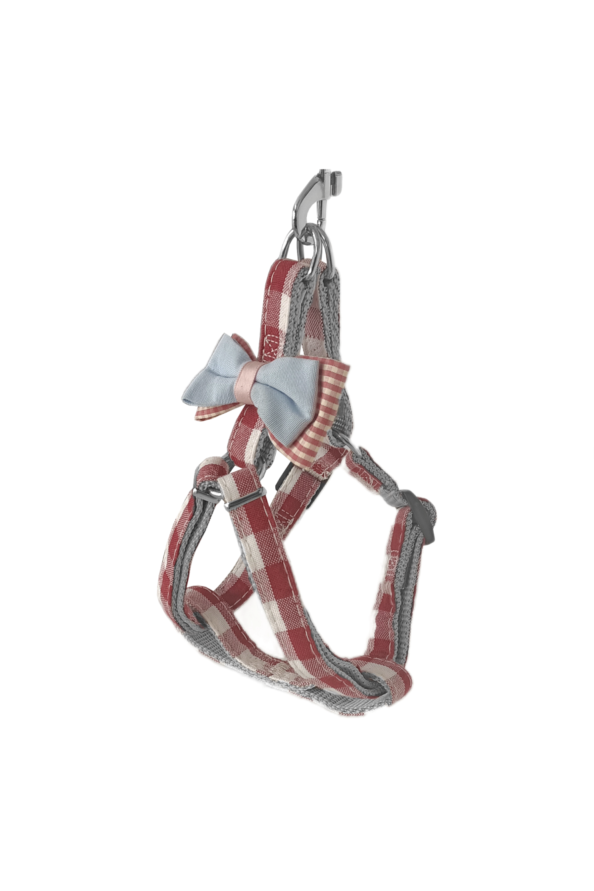 Lisinya205 Köpek Göğüs Tasma Seti Ekose Desenli Papyonlu 1.5 cm*35-48 cm Kırmızı
