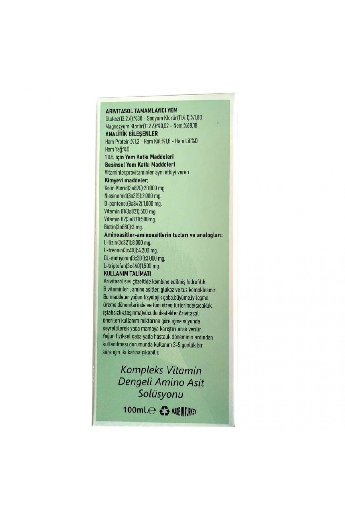 Arivitasol Evcil Hayvanlar İçin Kompleks Vitamin Ve Dengeli Aminoasit Solüsyonu 100 ml Arivitasol Evcil Hayvanlar İçin Kompleks Vitamin Ve Dengeli Aminoasit Solüsyonu 100 ml