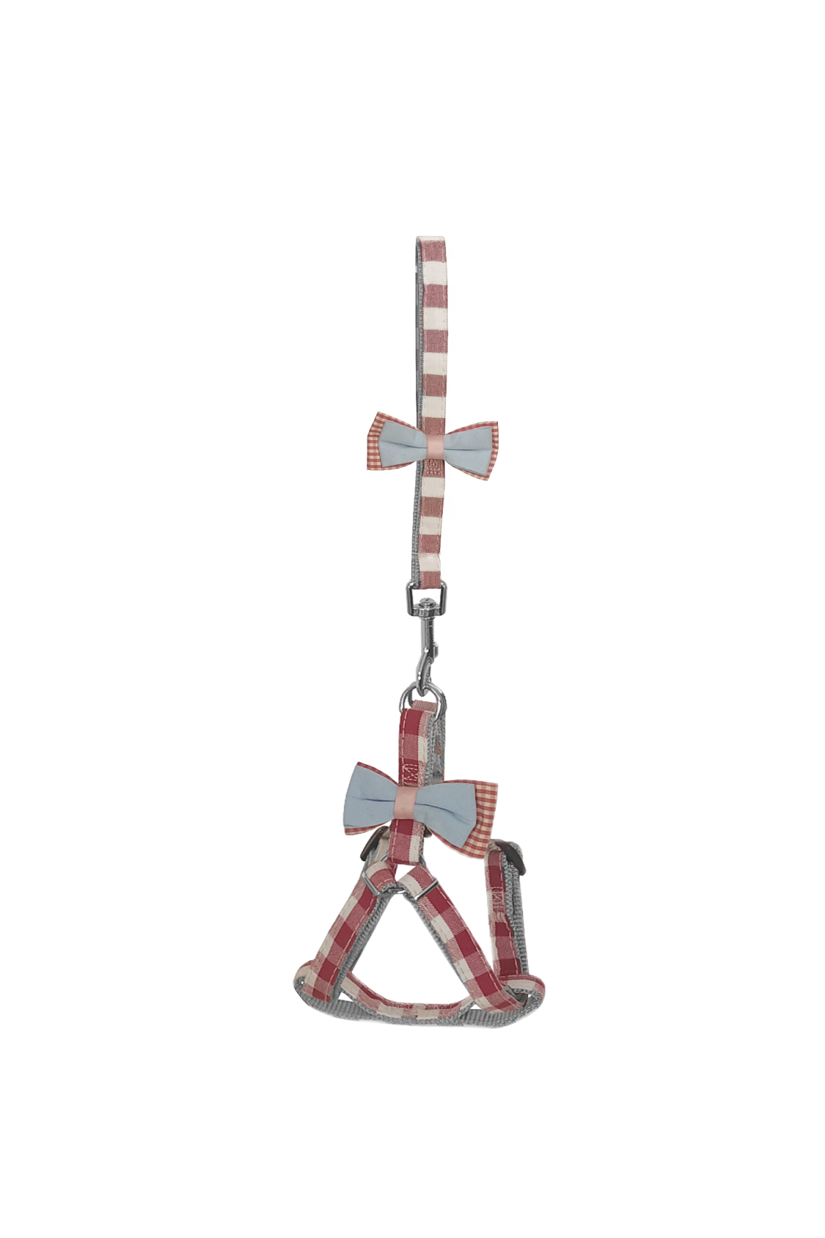 Lisinya205 Köpek Göğüs Tasma Seti Ekose Desenli Papyonlu 1.5 cm*35-48 cm Kırmızı