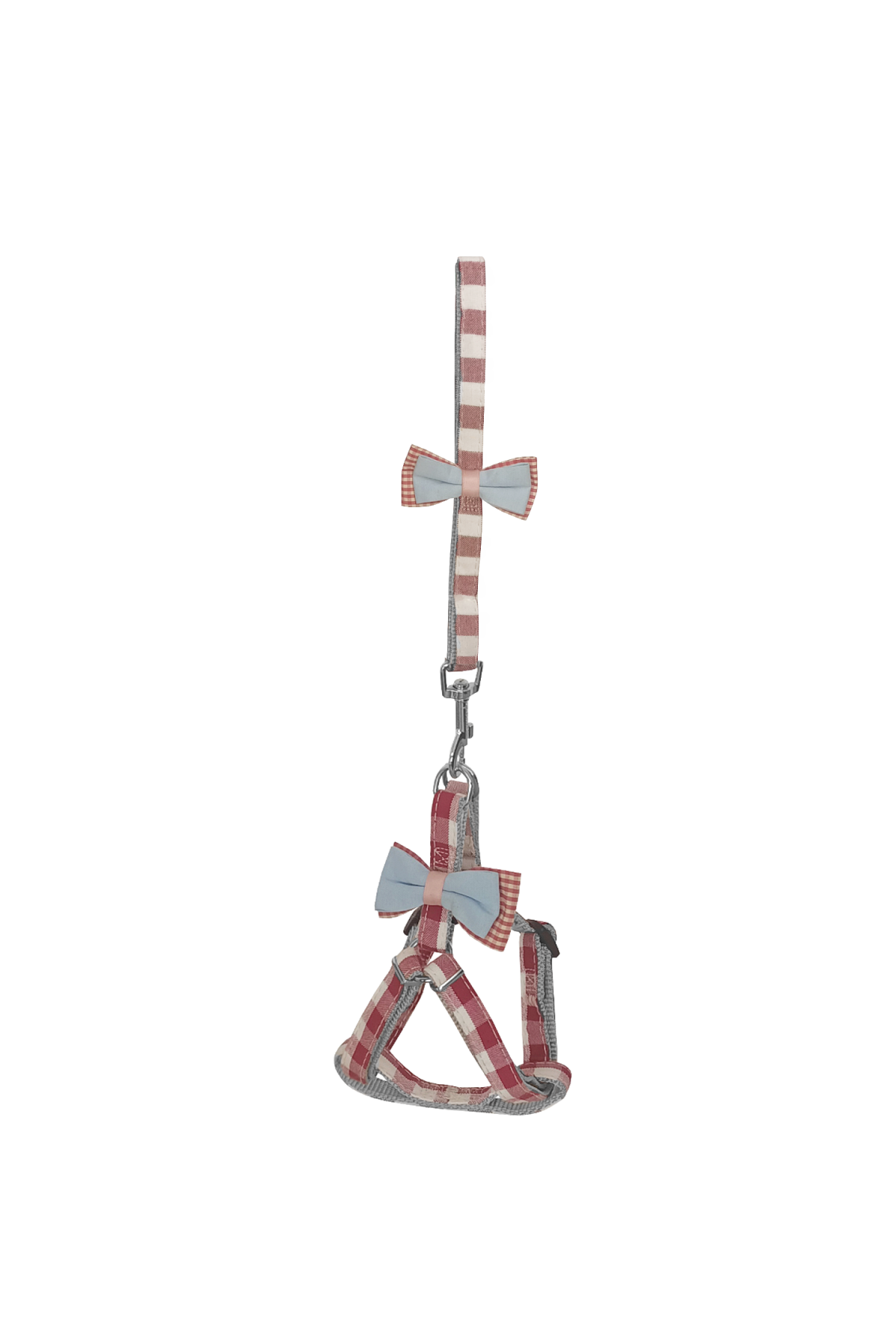 Lisinya205 Köpek Göğüs Tasma Seti Ekose Desenli Papyonlu 1.5 cm*35-48 cm Kırmızı