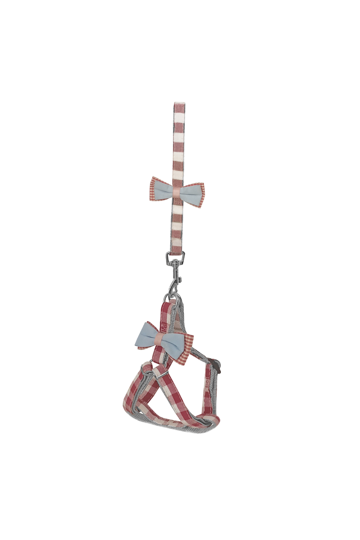 Lisinya205 Köpek Göğüs Tasma Seti Ekose Desenli Papyonlu 1.5 cm*35-48 cm Kırmızı
