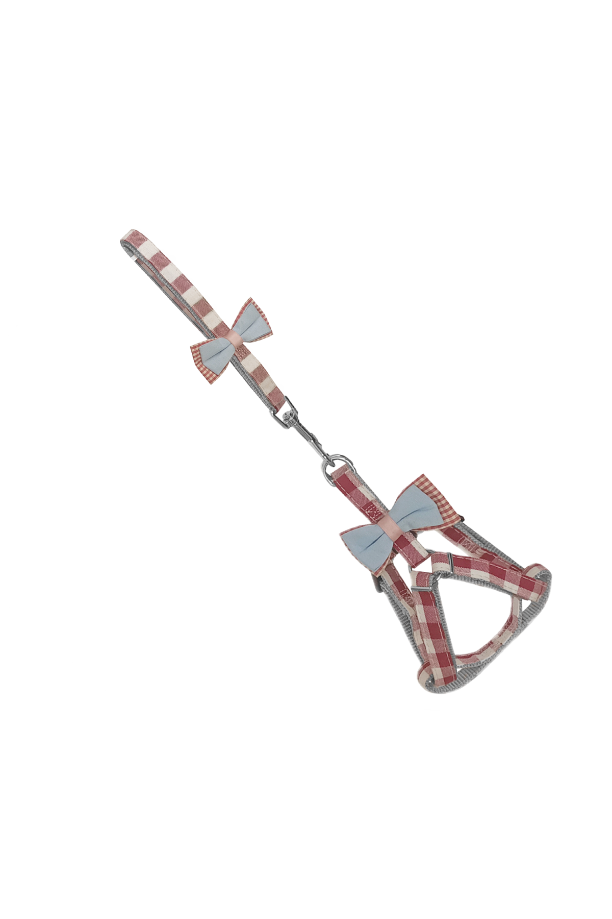 Lisinya205 Köpek Göğüs Tasma Seti Ekose Desenli Papyonlu 1.5 cm*35-48 cm Kırmızı