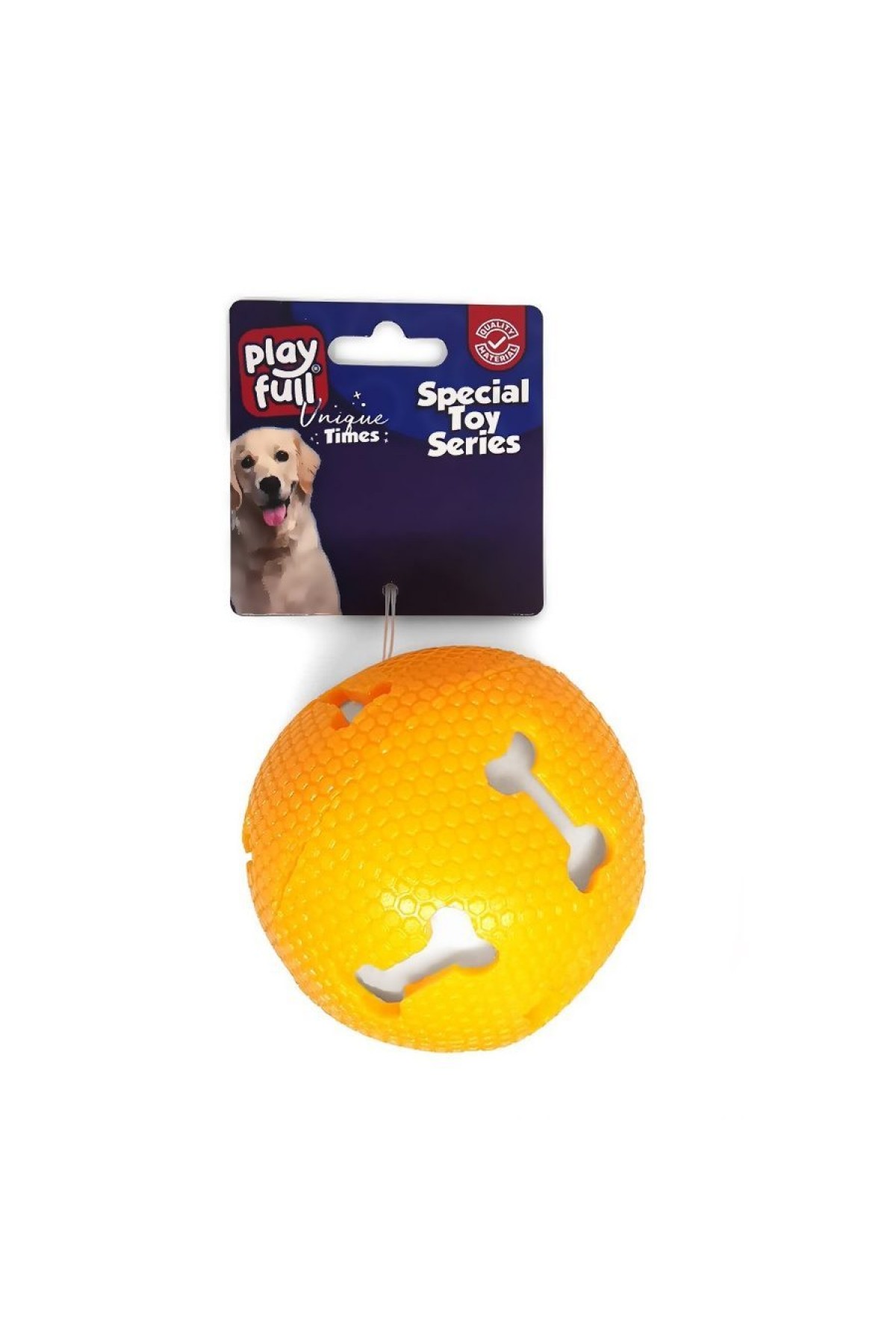 Lisinya205 Sesli Kemik Desenli Plastik Top Köpek Oyuncağı 7,5 Cm Turuncu